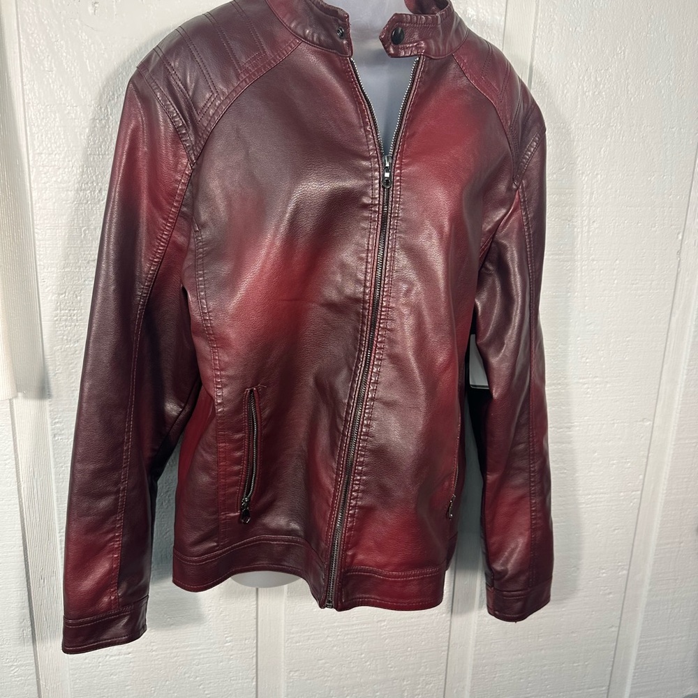 Burgundy Faux Leather Bomber Jacket No Size See Measurements EUC - Picture 11 of 11